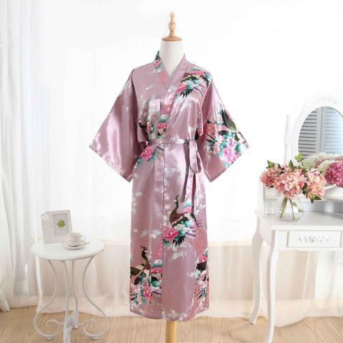 Fashion Women Silk Satin Long Wedding Bride Bridesmaid Robe Floral Kimono Robe Feminino Bath
