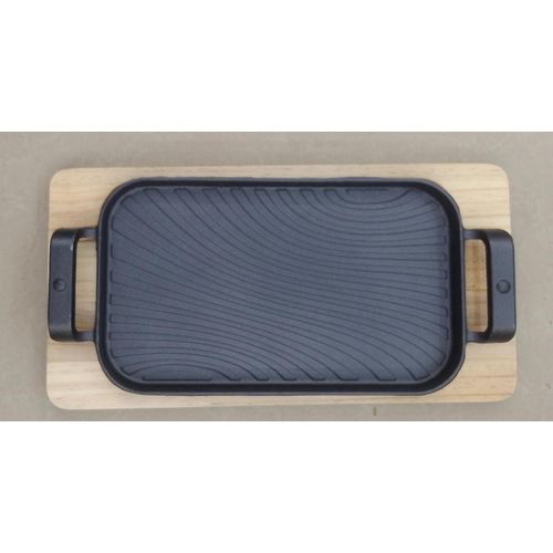 product_image_name-Generic-6cm x 30cm Rectangular Japanese Cast Iron Sizzling Plate Perfect for Cooking 1Kg Meat, Vegetables, and Seafood, Durable Non-Stick Heat Retaining Grill Pan for Kitchen and Table Use-1