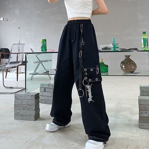 YOLAI Women Baggy Cargo Pant Casual High Waist Wide Leg Trousers Streetwear  Hip Hop Jogger Pants with Pockets (Black, S) at  Women's Clothing  store