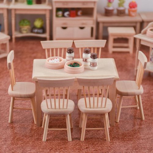 Generic 1 12 Dollhouse Miniature Wooden Dining Table Chairs Sets