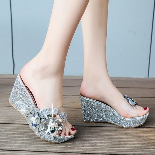 Generic Summer Wedges Sandals Women Sexy Crystal Transparent High Heels PVC Slippers String Bead Slippers Fashion Gold Shoes silver Best Price Online Jumia Kenya