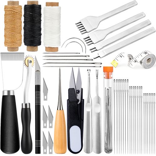 Professional Leather Craft DIY Tools Kit, Hand Sewing, Stitching, Punch,  Carving, Work Saddle, Leather Craft Accessories