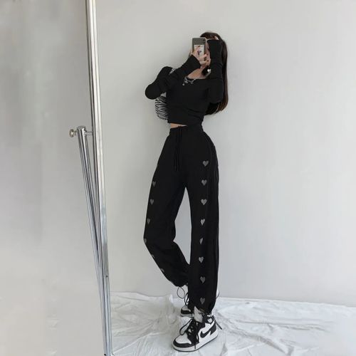 Fashion (Black 2)Heart Pocket Sweatpants Women 2022 Spring Gray