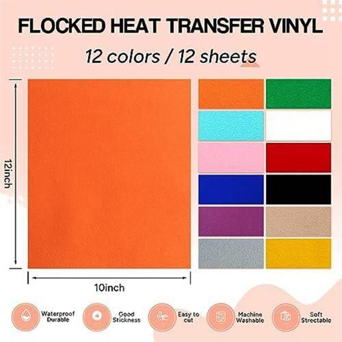 Generic 12 Sheets Mixed Color Flocked Heat Transfer Vinyl Flocked Iron-on @  Best Price Online