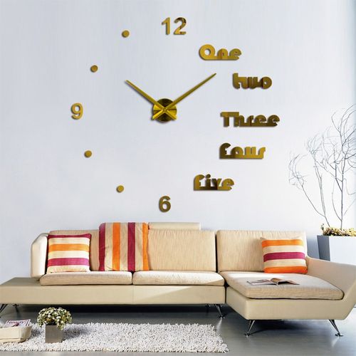 Generic (gold 8)Large Home Wall Clock 3D DIY Clock Acrylic Mirror