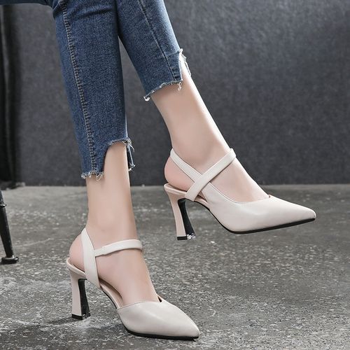 Generic Soft Leather Solid Color Sandals Women Summer Style Thick Heels  With Baotou Fashion High_heeled Women's Shoes(#Beige) @ Best Price Online |  Jumia Kenya