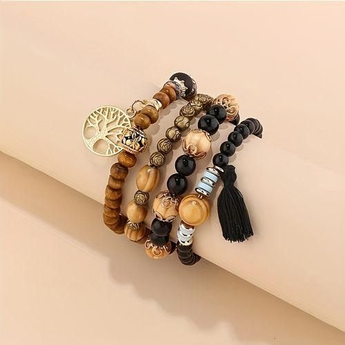 product_image_name-Fashion-Bohemian Style Tassel Multi-Layer Wooden Bead String Elastic Bracelet-6
