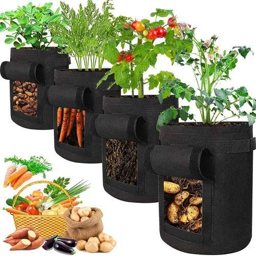 10 gal. Potato Grow Bags Pots with Handle, Thickened Non-Woven Fabric Container, Flap and Visualization Window (10-Pack)