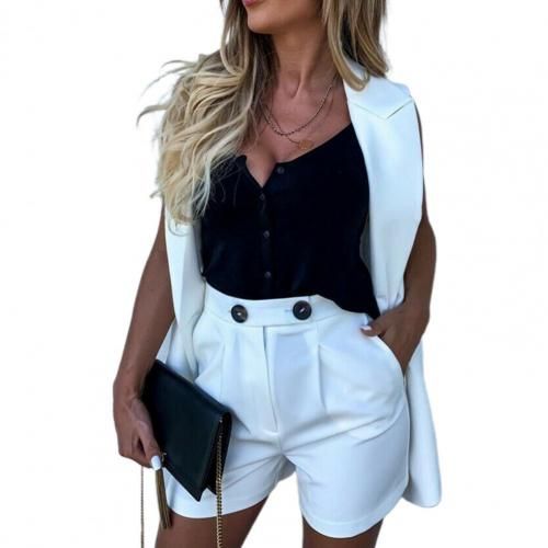 Fashion (white)Hot Sale Add New Trouser Set Women Clothing 2021 Summer  Sleeveless Cardigan Blazer Shorts Solid Color Two-piece Lady Short Suit GRE  @ Best Price Online