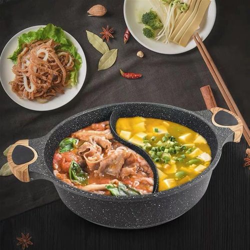 product_image_name-Generic-28cm HonHey Granite WOK Partitioned Cooking Pot Casserole Non-Stick Multi-Section Pan for Healthy Stir-Fry, Hot Pot, Soup, Stew and Versatile Kitchen Cooking-1