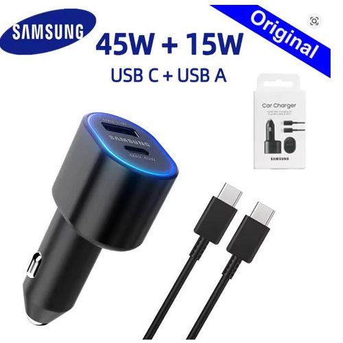 product_image_name-Generic-Samsung Dual Port (45W+15W) Super Fast Dual Car Charger Usb (45W+45W) Two Type C Ports And Type C to C Cable-1