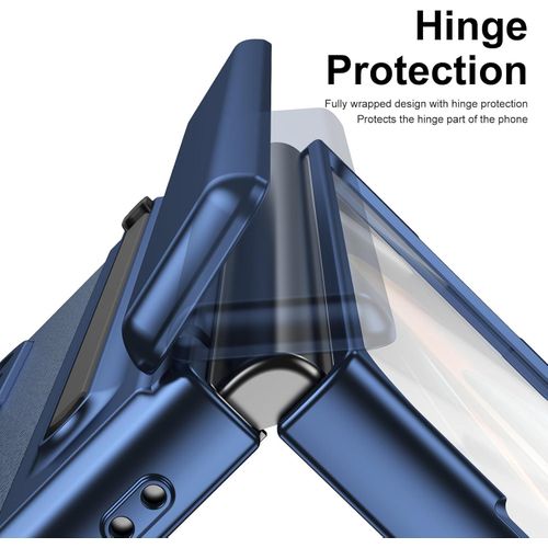 product_image_name-Generic-Luxury Foldino Leather Case for Samsung Galaxy Fold 3 with S Pen Slot, Hinge, Camera and Front Screen Protection - Blue Business Class Premium PU Cover-5