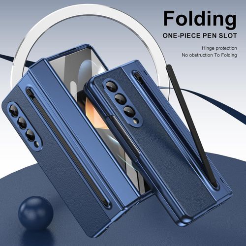 product_image_name-Generic-Luxury Foldino Leather Case for Samsung Galaxy Fold 3 with S Pen Slot, Hinge, Camera and Front Screen Protection - Blue Business Class Premium PU Cover-6