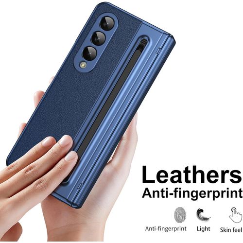 product_image_name-Generic-Luxury Foldino Leather Case for Samsung Galaxy Fold 3 with S Pen Slot, Hinge, Camera and Front Screen Protection - Blue Business Class Premium PU Cover-7