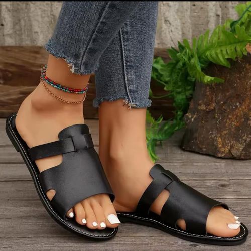 product_image_name-Fashion-Stylish Mid-Strap Leather Ladies Sandals with Rubber Sole SHOES-BLACK-1