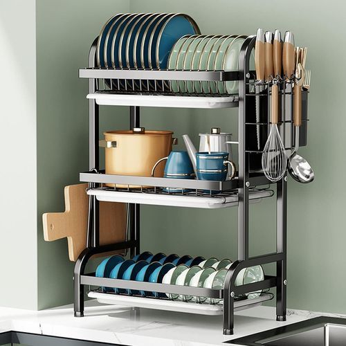 product_image_name-Generic-3 Tier Large Capacity Dish Drainer Storage Rack Organizer With Drainer-4