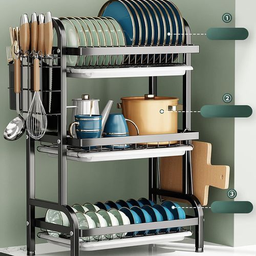 product_image_name-Generic-3 Tier Large Capacity Dish Drainer Storage Rack Organizer With Drainer-8