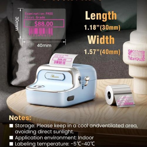 product_image_name-Phomemo-1 Roll 40*30mm square thermal label stickers- Pink on Transparent-2