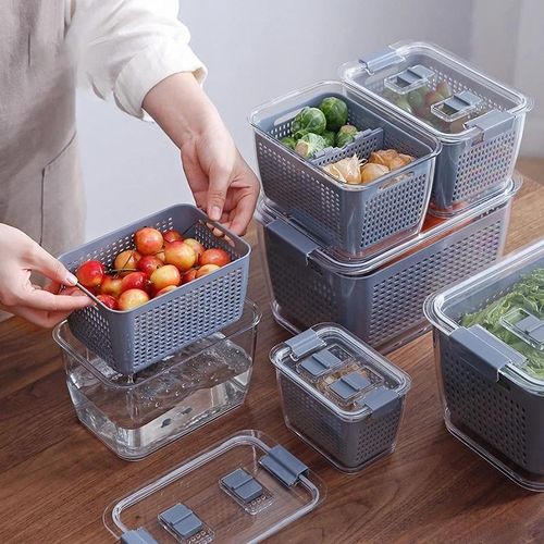 Fruit Vegetable Storage Containers for Fridge 4 Pack Draining