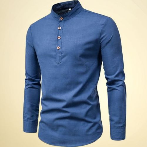 Fashion Mens Turtleneck Polos Formal Long Sleeve Vintage Shirts-Blue ...