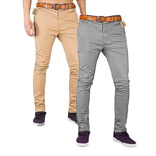 Men Beige Stretch Slim Fit Twill Pant