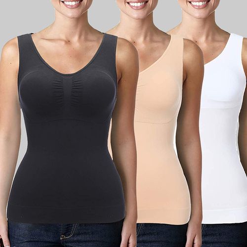Fashion (White)Women Cami Shaper With Built In Bra Tummy Control Camisole Tank  Top Underskirts Shapewear Slimming Body Shaper Compression Vest XXA