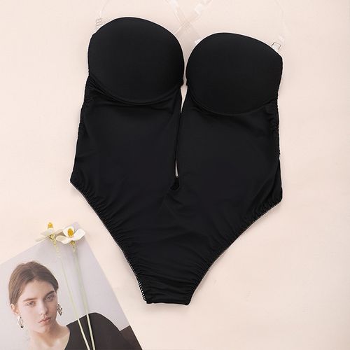 Bodysuit Shapewear Deep V-Neck Body Shaper Backless U Plunge Thong Waist  Trainer Women Clear Strap Padded