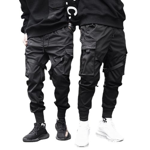 Fashion (black)ICCLEK DARK Men Joggers Pants Multi-pocket Elastic