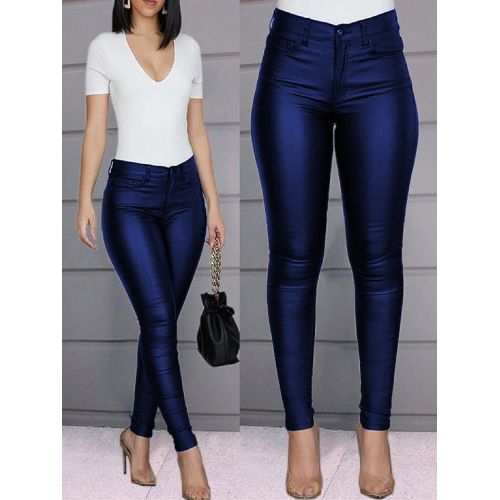 Womens High Waisted Slim Leather Pants Casual Stretch Trousers