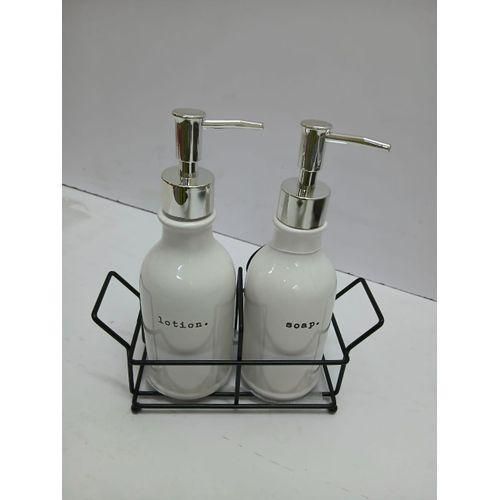 product_image_name-Generic-Ceramic Soap and Lotion Dispenser Set with Metallic Stand-1