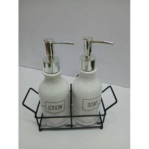 product_image_name-Generic-Ceramic Soap and Lotion Dispenser Set with Metallic Stand-3