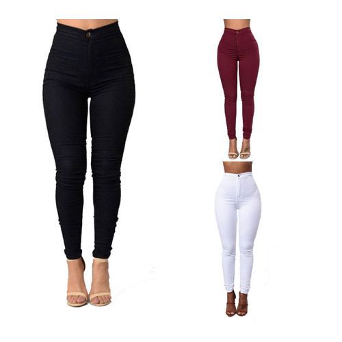 3 Pack High Waist Body Shaper Jeans Casual Pant Trousers - White