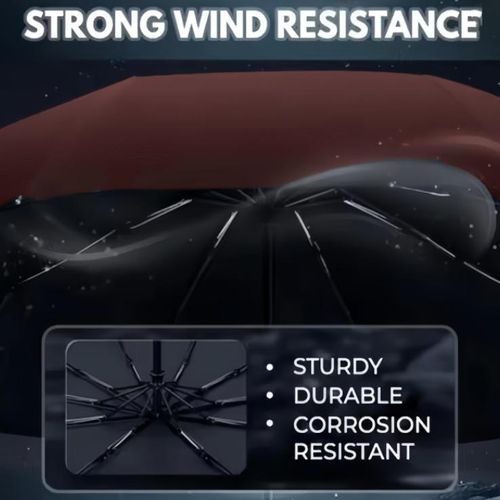 product_image_name-Generic-10 bone Fully Automatic Three Fold Umbrella, Rotatable LED Flashlight,Business Wind Resistant Folding Umbrella, Sunny Umbrella-7