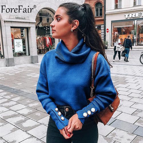 Fashion Forefair Turtleneck Sweater Women Button Warm Long Sleeve Jumper Casual Loose Knitted Autumn Winter Blue Ladies Pullover Blue Green Best Price Online Jumia Kenya