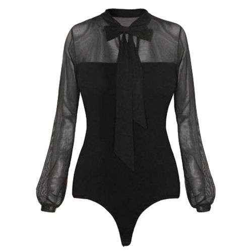 Fashion Women Bow Collar Elegant Bodysuit Shirts Tops Mesh Sheer Long  Sleeve Bodysuits Jumpsuit Leotard Body Top Office Ladies Clothes-black @  Best Price Online