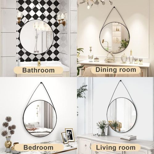 product_image_name-Generic-Nordic Wall Hanging Decorative Mirror / Creative Living Room Round Vanity Mirror / Bathroom Mirror With Leather Strap,Multicolor-7