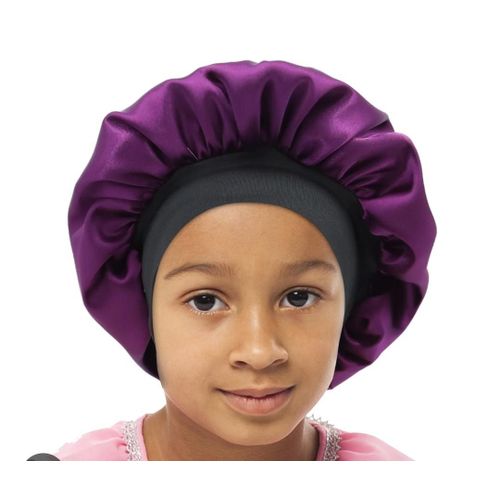 product_image_name-Fashion-Kids Hair Bonnet Satin Silk Bonnet for Girls Boys Children Toddler Baby Sleeping Cap Night Sleep Cap Protective Head Wrap Adjustable Soft Comfortable Hair Cover for Natural Curly Braids Dreadlocks- Purple-1