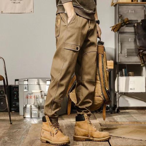 Spring Autumn Mens Cargo Pants Multi Pocket Khaki Trousers Casual