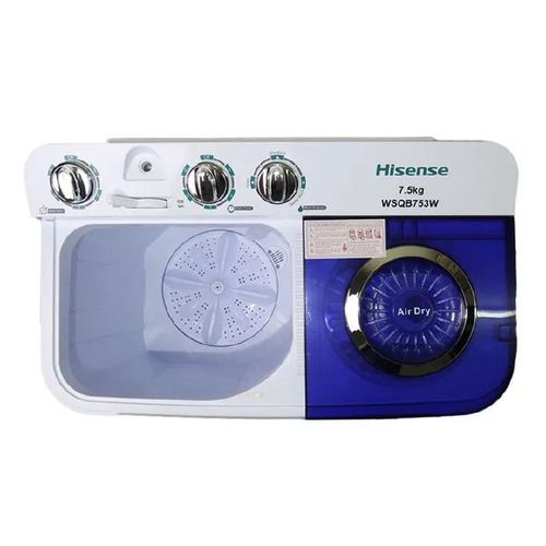 Hisense 7.5Kg Top Load Twin Tub Washer, WSQB753W, Energy Efficient, Heavy Duty Washing Machine, Low Noise Operation, White