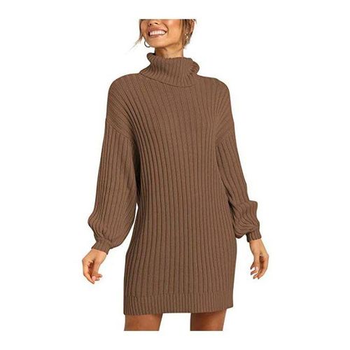 Generic Women s Turtleneck Long Lantern Sleeves Casual Loose Sweater Dress Soft Winter Sweater Sweater Brown S Best Price Online Jumia Kenya