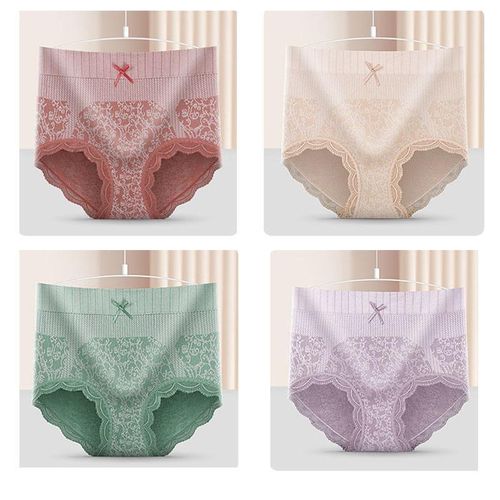 product_image_name-Fashion-4pc Panties Lingerie BRIEFS Cotton Underwear for Women High Waisted Postpartum Hip Lifting Large Lace Seamless Underwear for Women-1