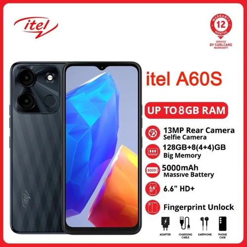 product_image_name-Itel-A60s Dual SIM 128GB+8(4+4)GB RAM 13MP Camera 5000mAh 6.6 Inch HD + Waterdrop Full Screen Phone Fingerprint and Face Unlock-3