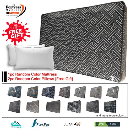 product_image_name-Fortress Mattress-5x6ft Fortress Premium Fiber Mattress (Random Color Dispatch) + 2pc Free Pillows - Orthopedic - Long Lasting - High Density- High Quality - Quilted Mattress-1