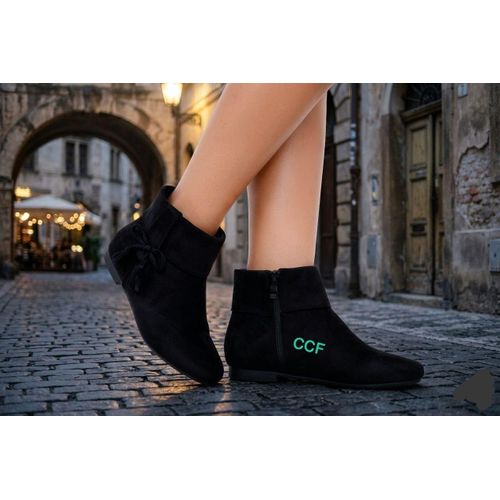 style womens black suede booties Ccf Women's Black Suede Ankle Boots – Flat Heel, Side