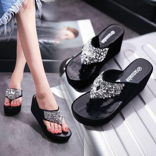 Generic Sandals Women Fashion Rhinestone Wedge FlipFlops Black Best Price Online Jumia Kenya