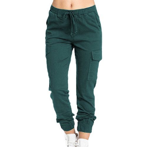 Fashion Women Solid Cargo Pants Multicolor Stretch Casual Lacing