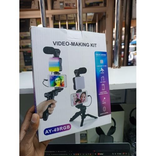product_image_name-Generic-AY-49 RGB Vlogger Kit – Adjustable Tripod + Colour LED + Wireless Mic-3