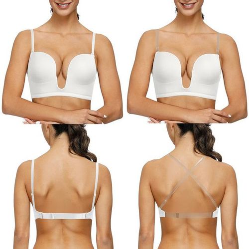 Generic Ybcg Low Cut Women Bra Deep Plunge Solid Underwear Backless Clear  Straps Bras For Women Underwire Padded Push Up Bralette @ Best Price Online