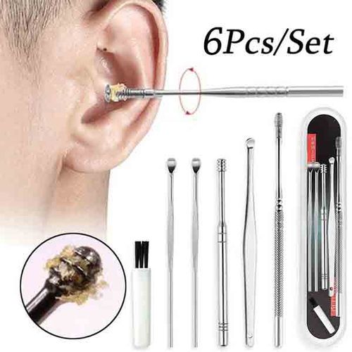 Ear Wax Removal Kit - Ear Pick Tools Stainless Steel 6 In 1 Ear