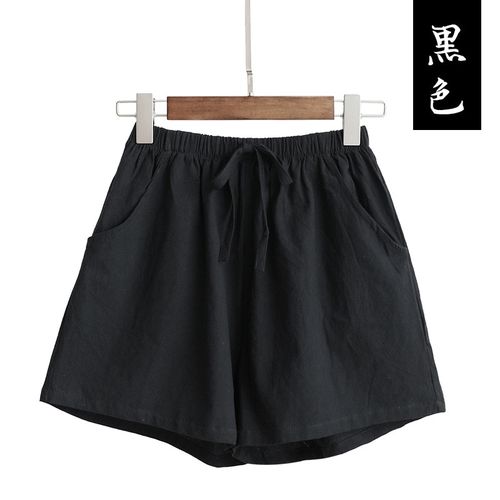 Womens Elastic Waist Casual Shorts Ladies Cotton Linen Pocket